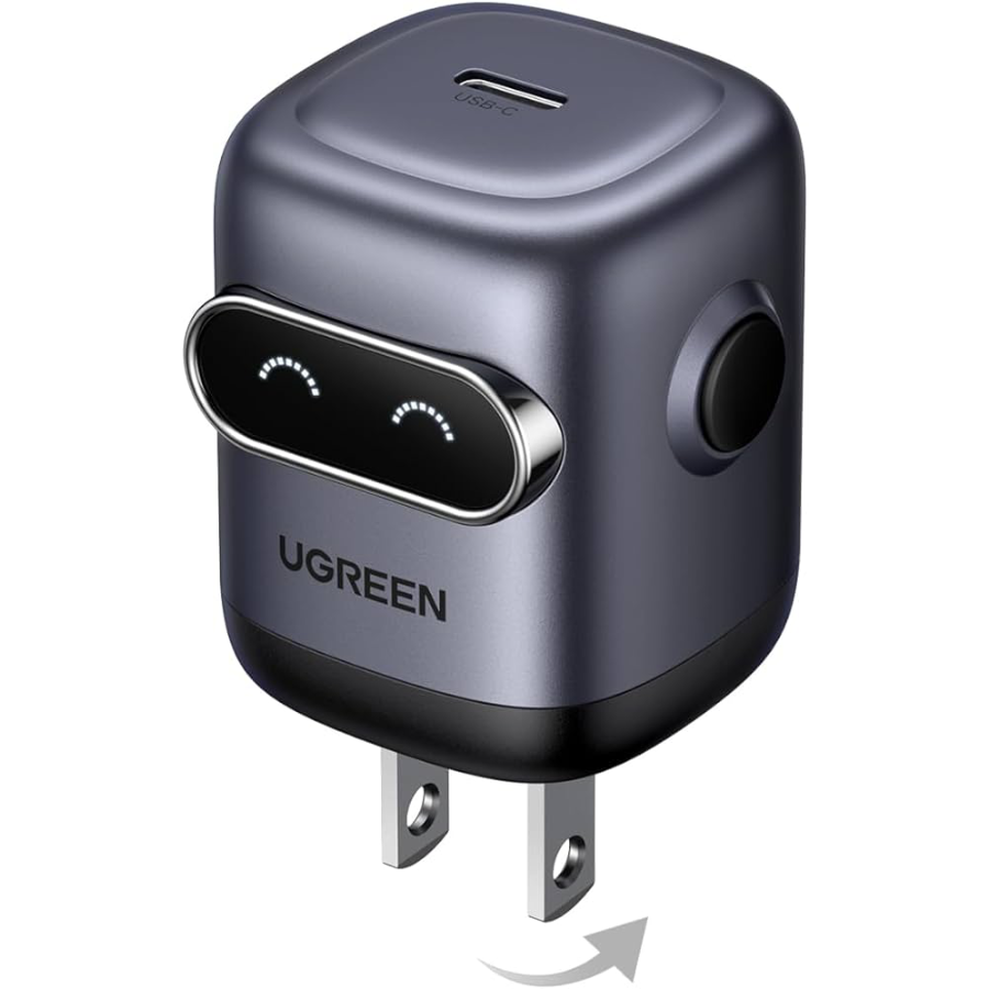 Cargador UGREEN Robot 2 GEN. 65W, GaN PD Para iPhone, Macbook Air, iPad, Galaxy - Negro